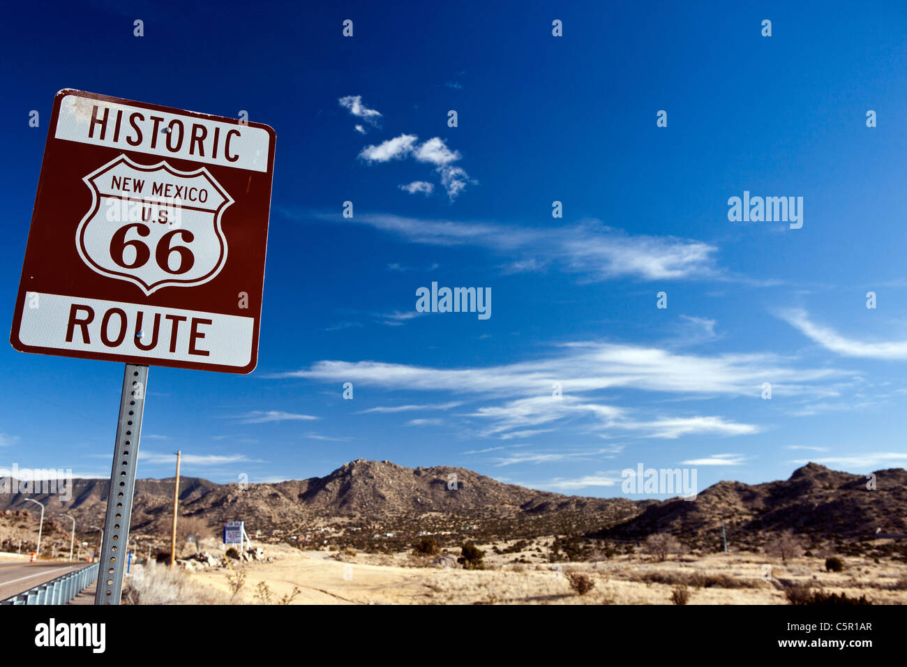 Historic Route 66 sign, Albuquerque, New Mexico, United States of America Stock Photo
