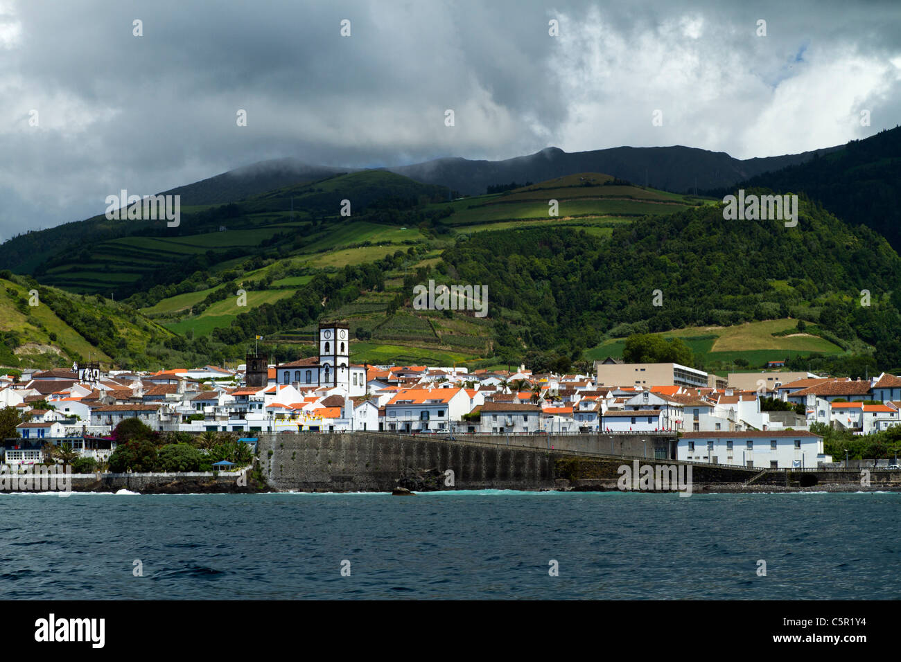 Vila Franca do Campo, seen from the sea, São Miguel island, Azores. Stock Photo