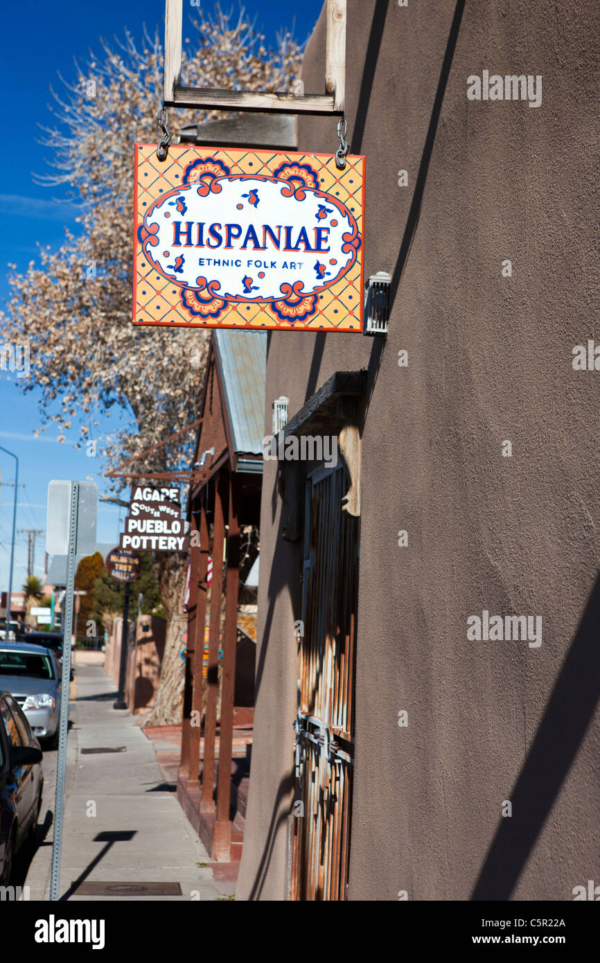 Shop sign for the Hispaniae Ethnic Folk Art gallery, Albuquerque, New