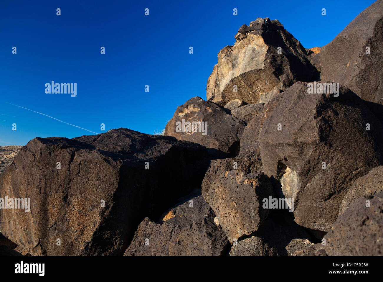 Petroglyph on ancient volcanic rock, Petroglyph National Monument, Albuquerque, New Mexico, United States of America Stock Photo
