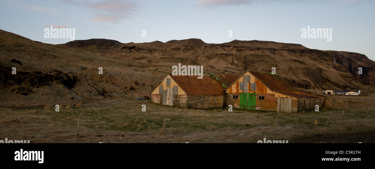Corrugated iron huts in Iceland Stock Photo