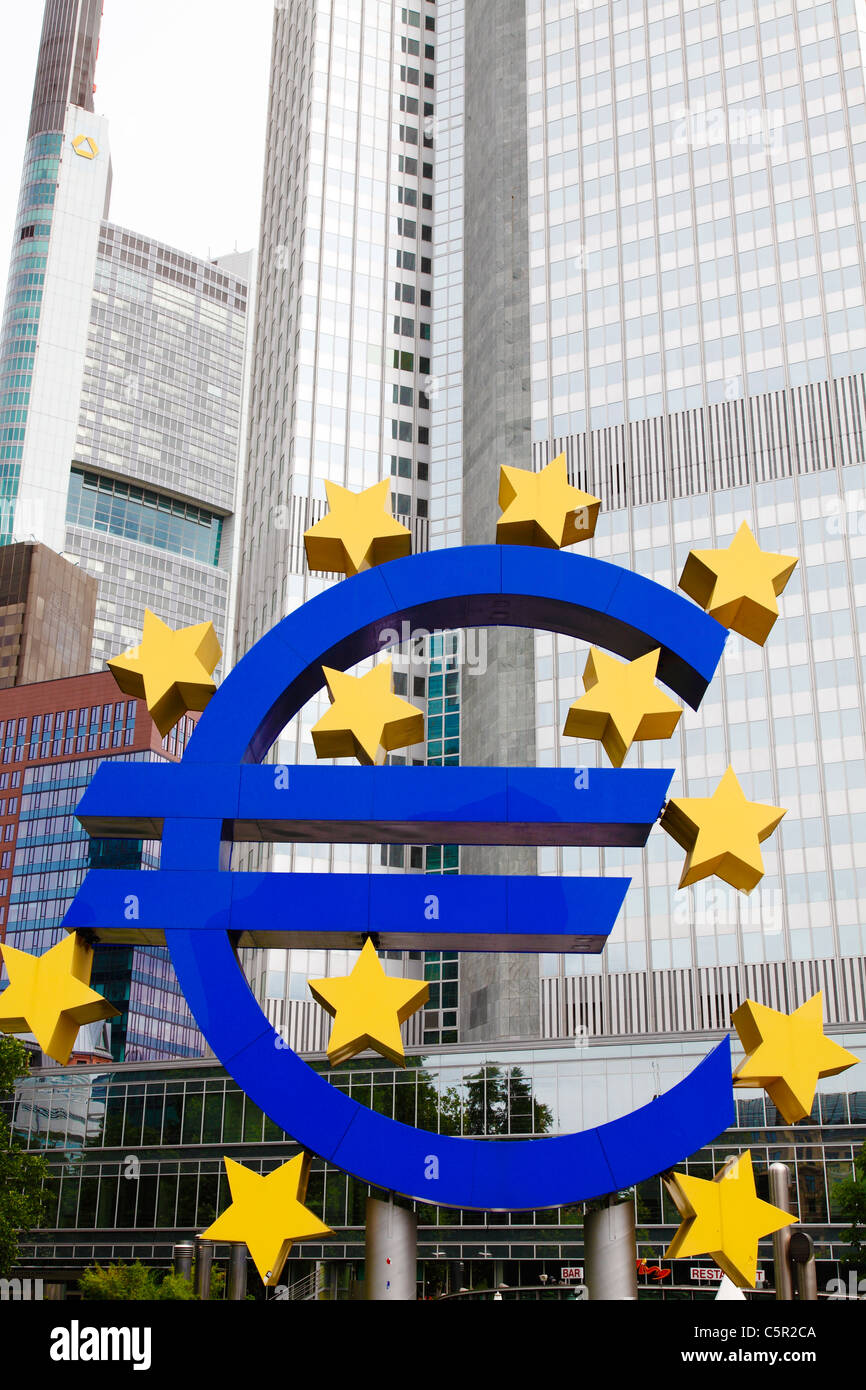 European Central Bank (ECB) with the Euro sign outside in Frankfurt (Main) Stock Photo