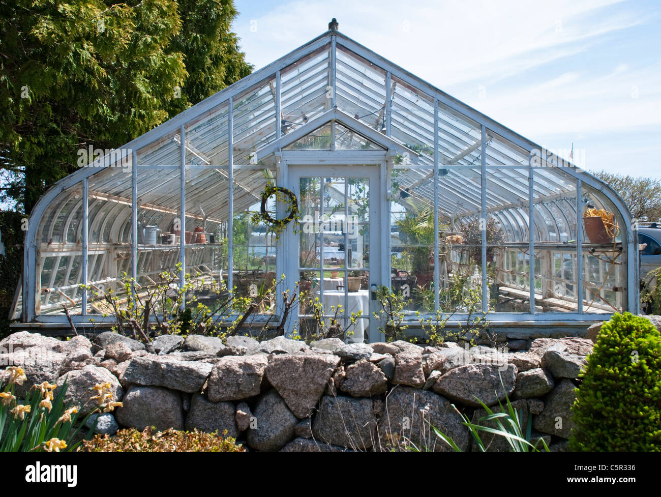 The growing season is just starting in this greenhouse in Westport. Stock Photo