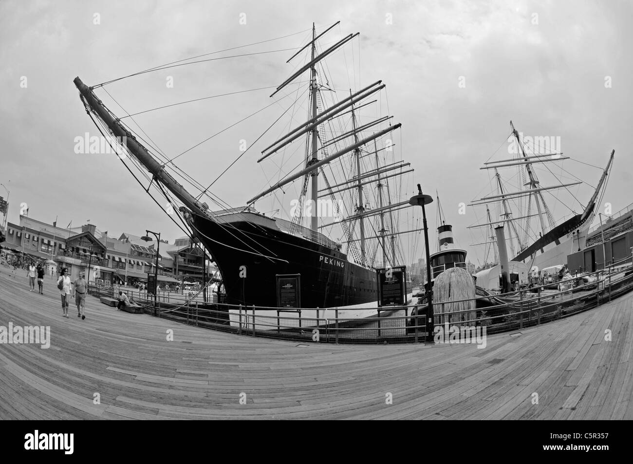 Old sailing ship in  South Street Seaport, Manhattan, New York, NY, USA Stock Photo