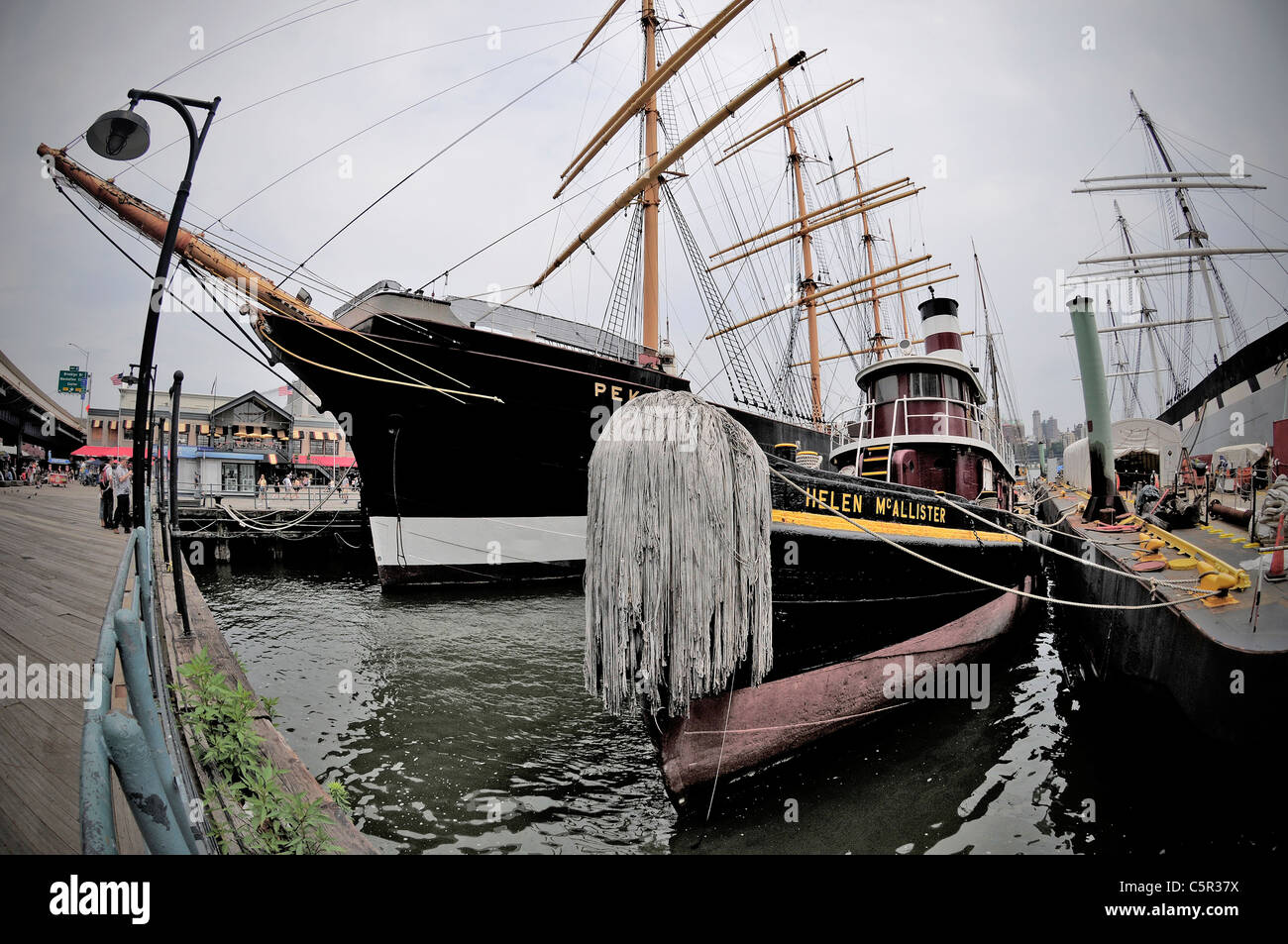 Old sailing ship in South Street Seaport museum , Manhattan, New York, NY, USA Stock Photo