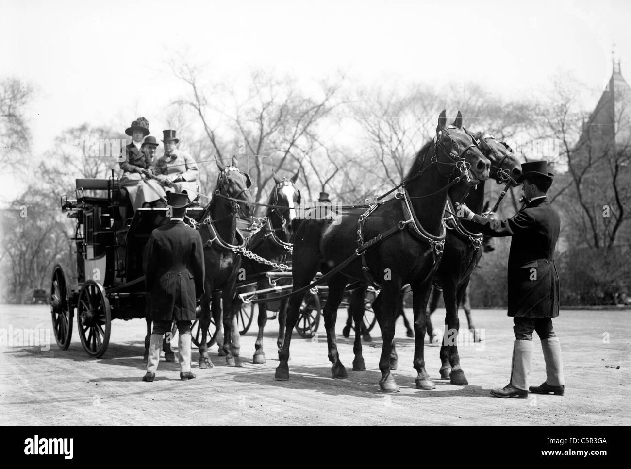 M. Howlett and Mrs. Thos. Hastings driving ladies 4-in-hand coach, New York Stock Photo