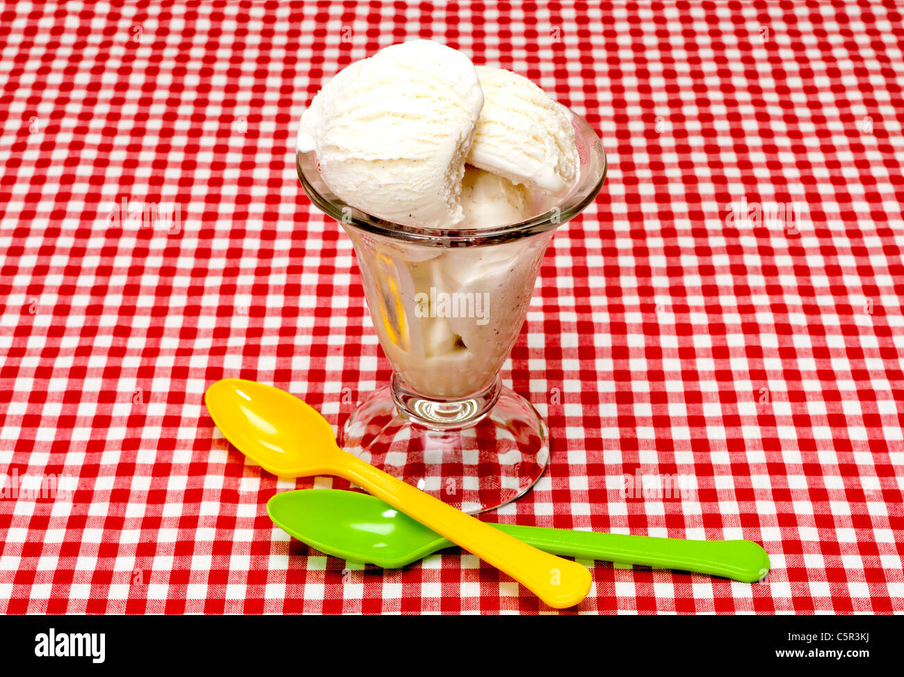 Vanilla Ice Cream and Spoons Stock Photo