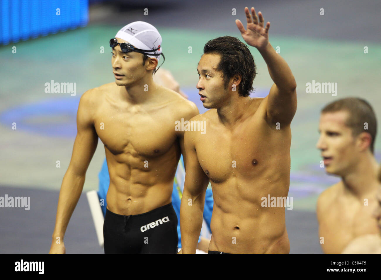 Ryosuke Irie (L)and Kosuke Kitajima (R) performing for FINA World 