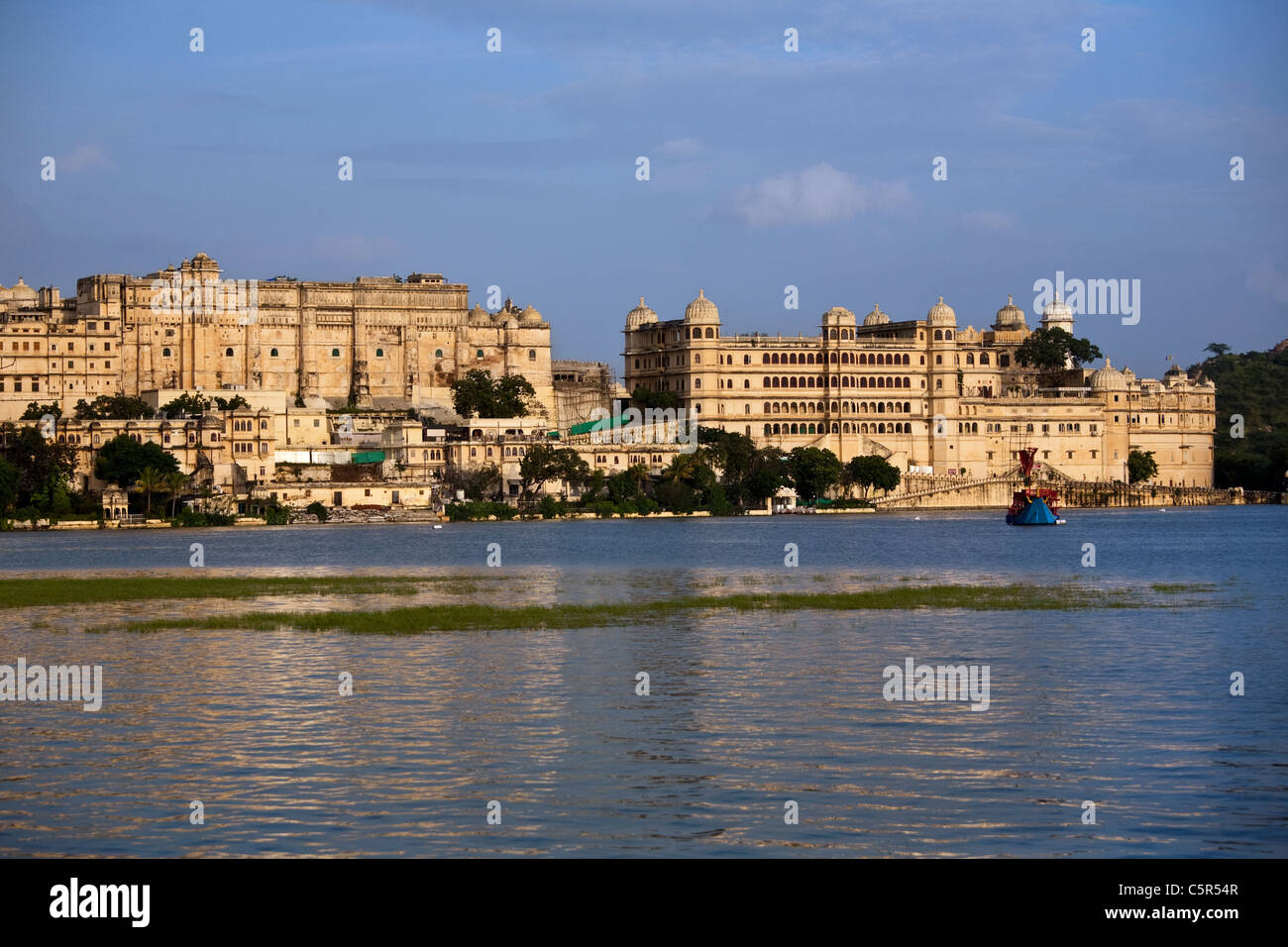 City Palace seen from lake pichola, Udaipur, Rajasthan. Stock Photo