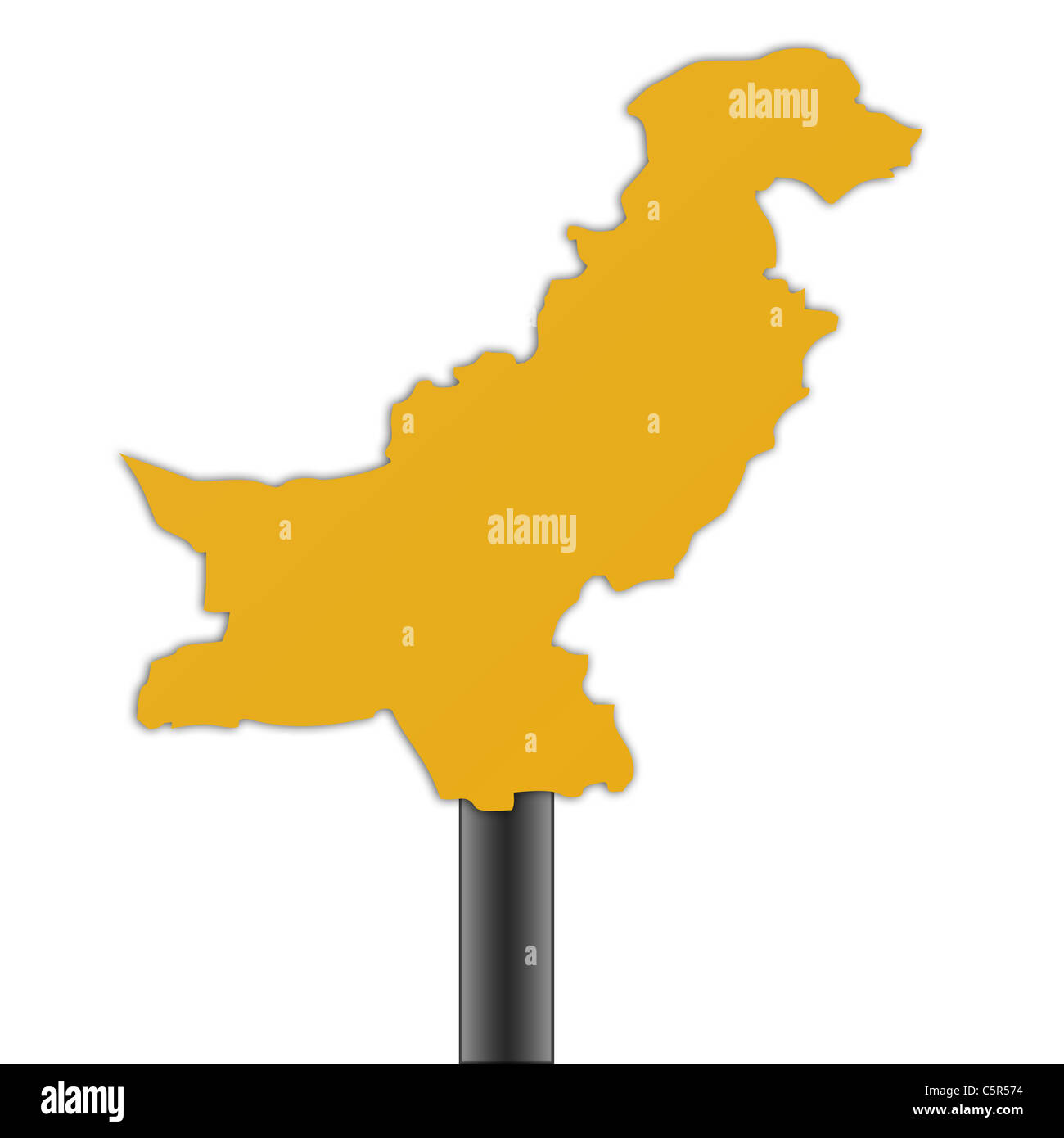 Pakistan map road sign isolated on a white background. Stock Photo