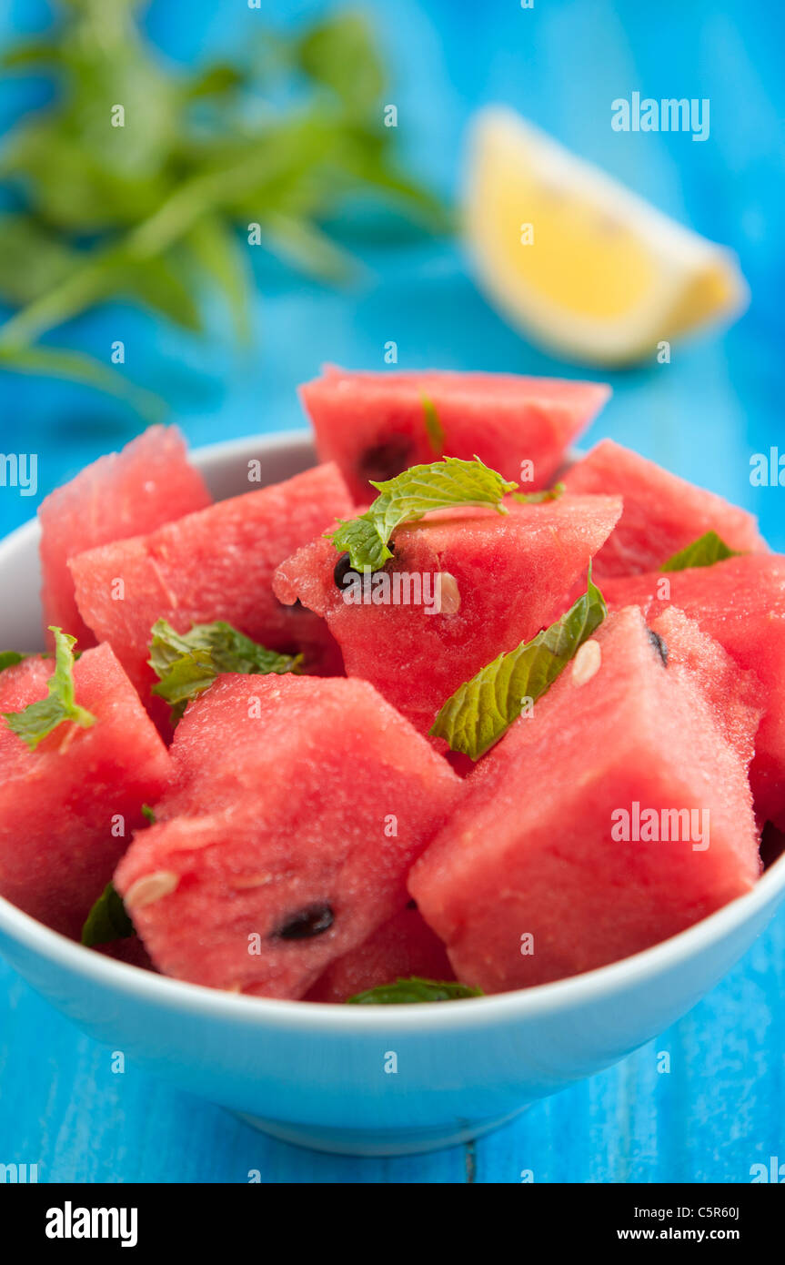 Slices Of Fresh Watermelon In A Cup Stock Photo Alamy