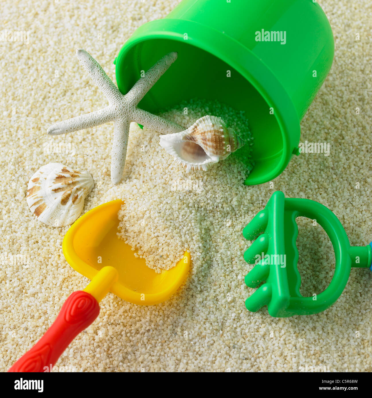 A bucket and other objects on sand Stock Photo Alamy