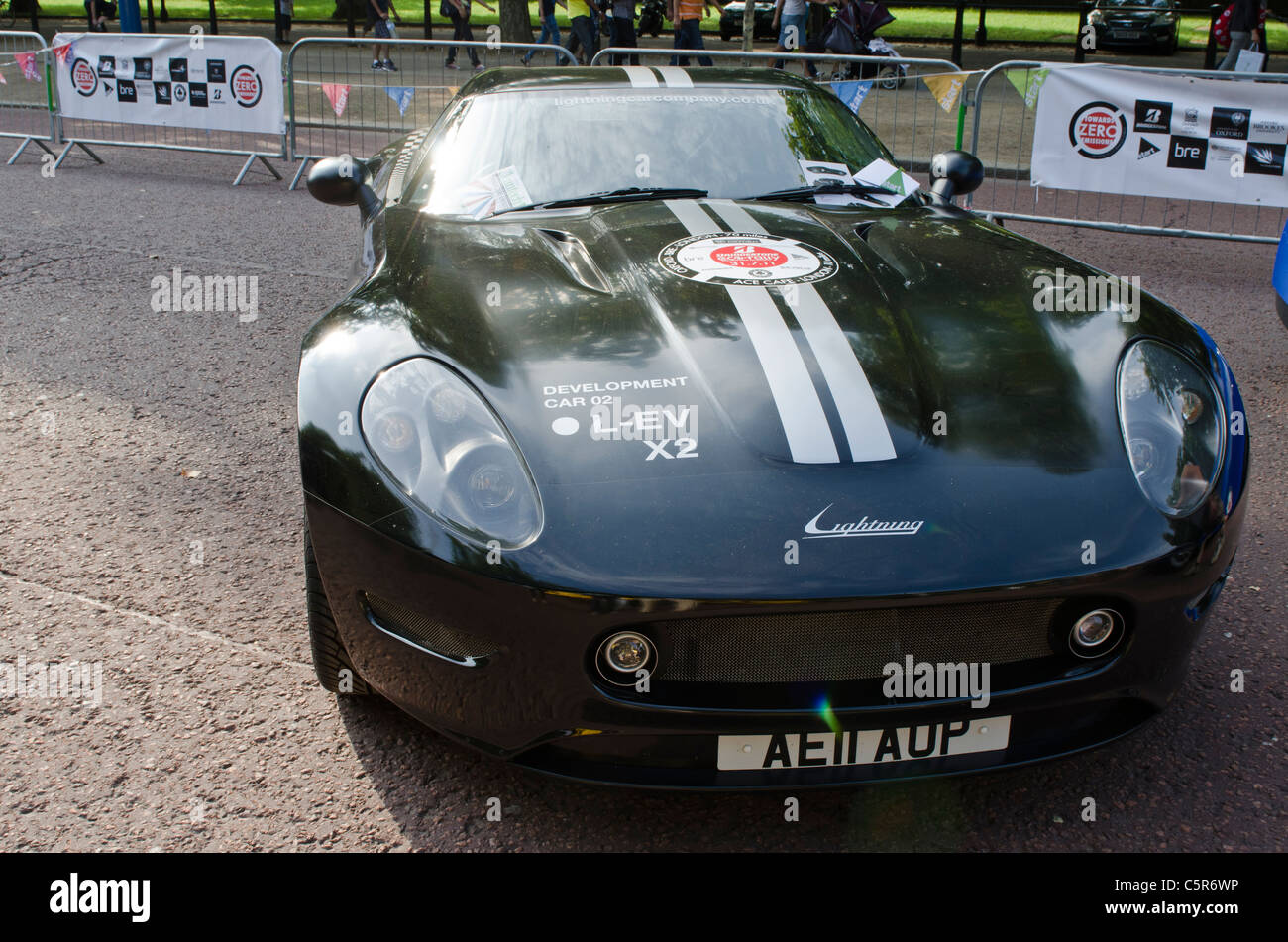 Lightning GT electric sports car. Bridgestone Eco rally in The Mall London Stock Photo