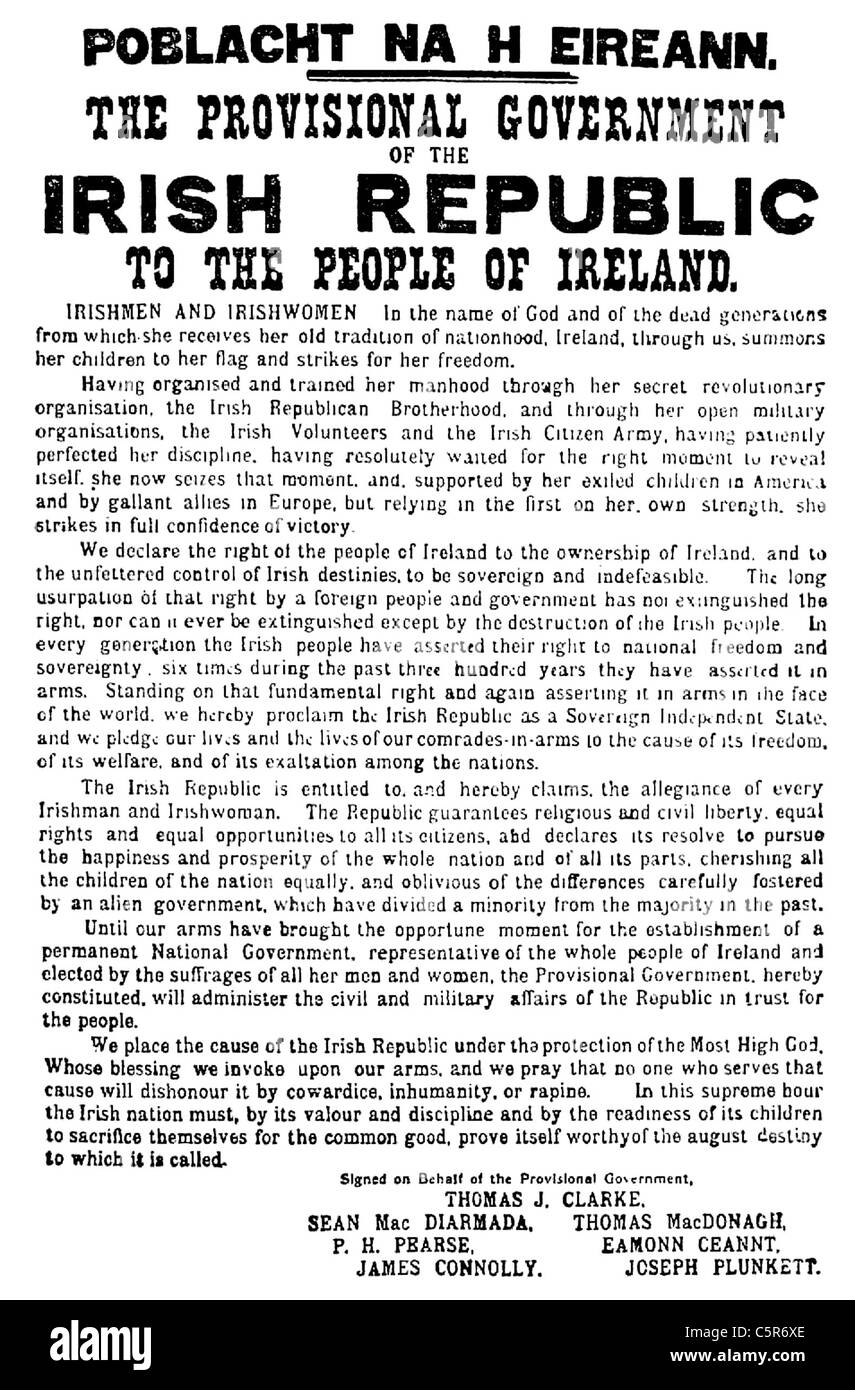 PROCLAMATION OF THE IRISH REPUBLIC 1916 (aka the Easter Proclamation) issued  during the Easter Rising Stock Photo