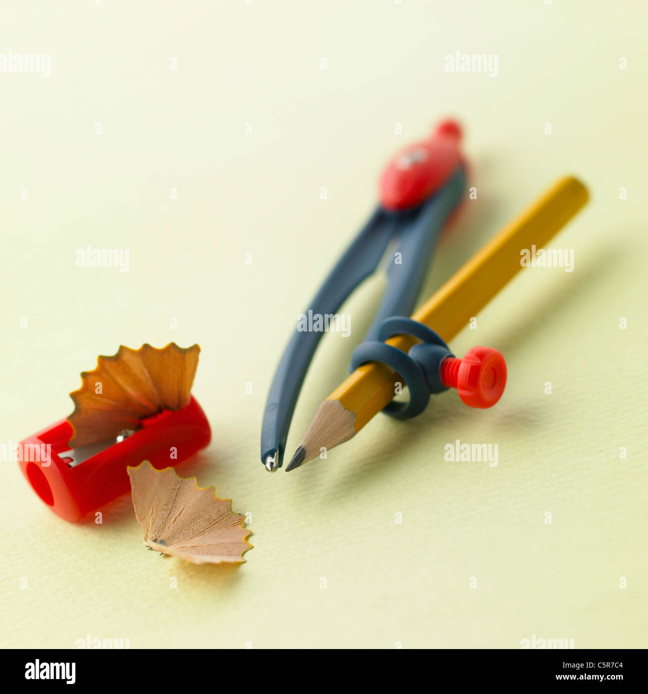 A compass, a pencil and a pencil sharpener Stock Photo - Alamy