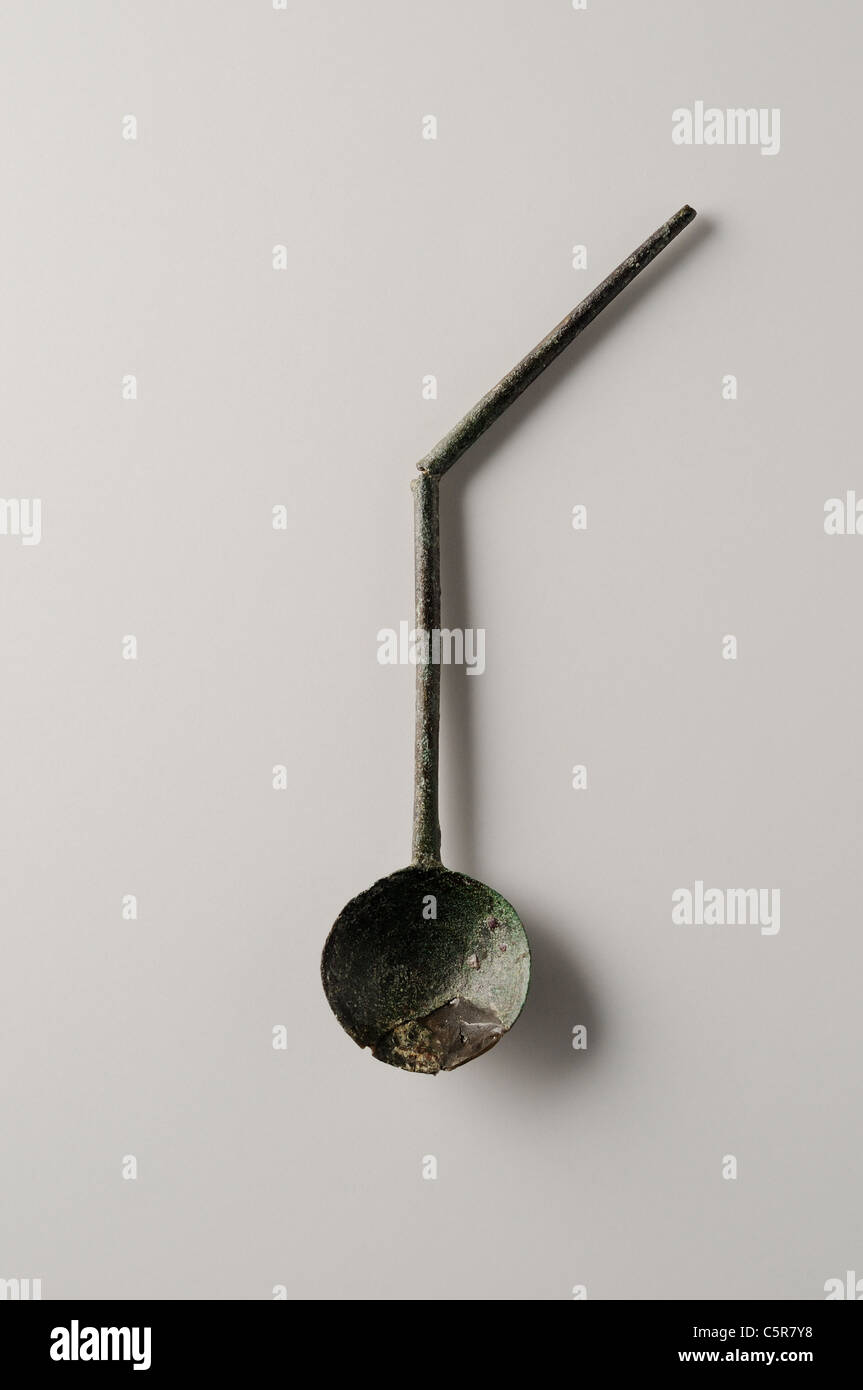 Bronze spoon (cochlear) ability of a centilitre . Roman period in Complutum . SPAIN Stock Photo