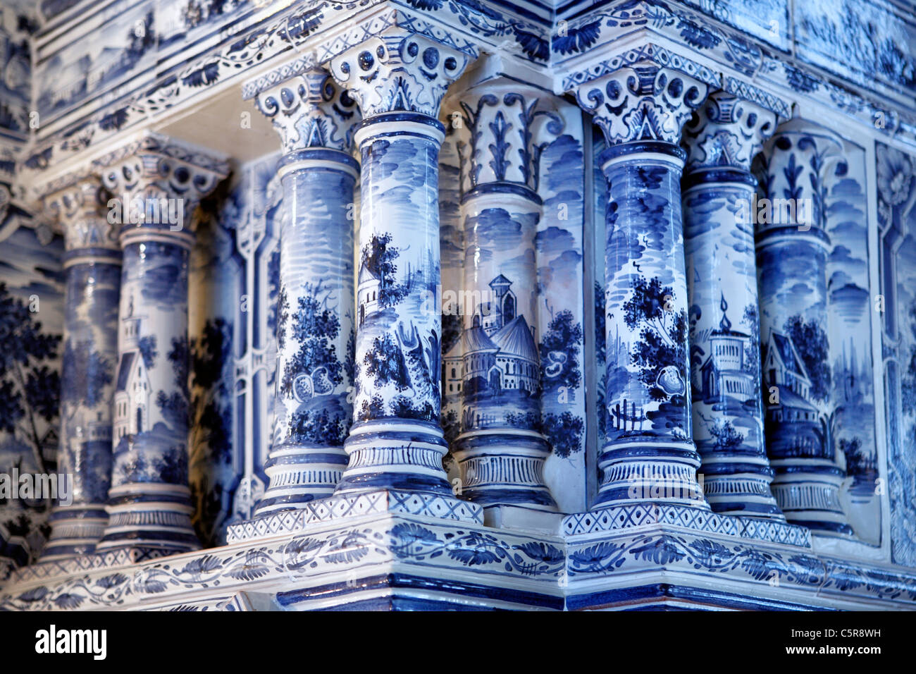 Stove with ceramic tiles, great palace interiors (1743-1756), Pushkin, near  St.Petersburg, Russia Stock Photo - Alamy