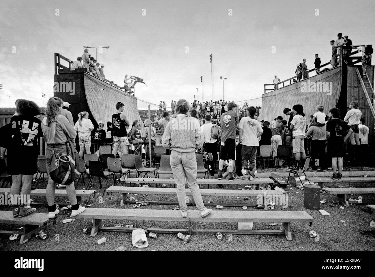The old Morfa half pipe skateboard ramp in Swansea during a competition