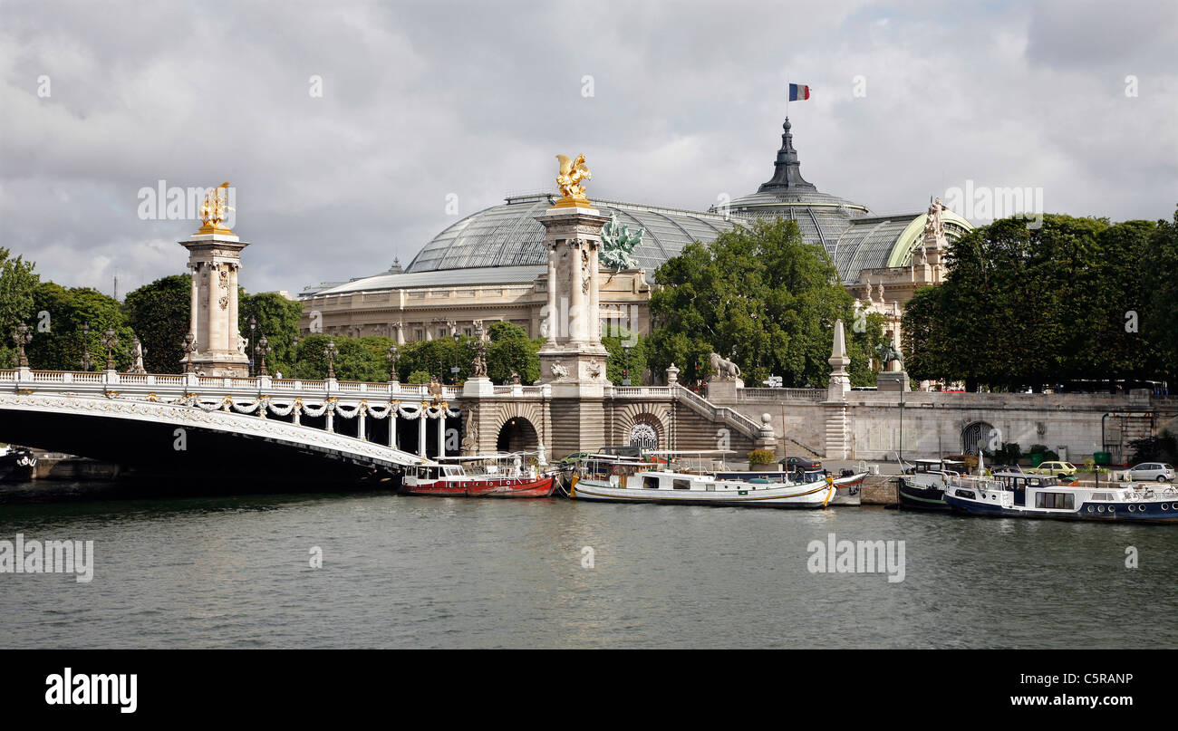 Paris - Grand palais and Alexandre III bridge Stock Photo