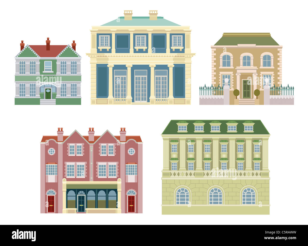 Smart expensive luxury old fashioned houses and other buildings. Stock Photo