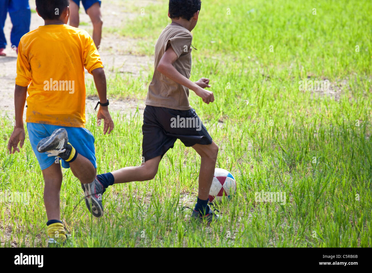 Boys playing football in Canton La Junta, Comalapa, Chalatenango, El