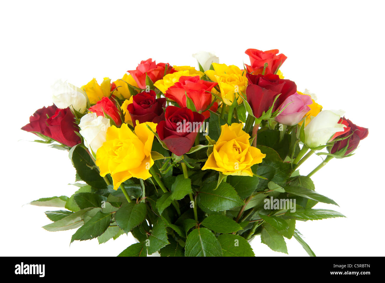 Bouquet of colorful roses over white background Stock Photo - Alamy