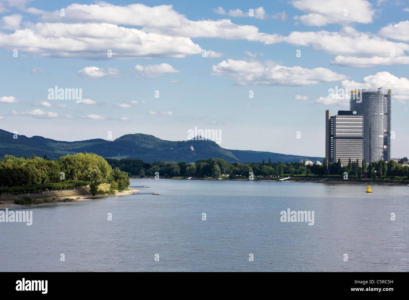 Germany, North Rhine-Westphalia, Bonn, Rhine river and high rise building Stock Photo