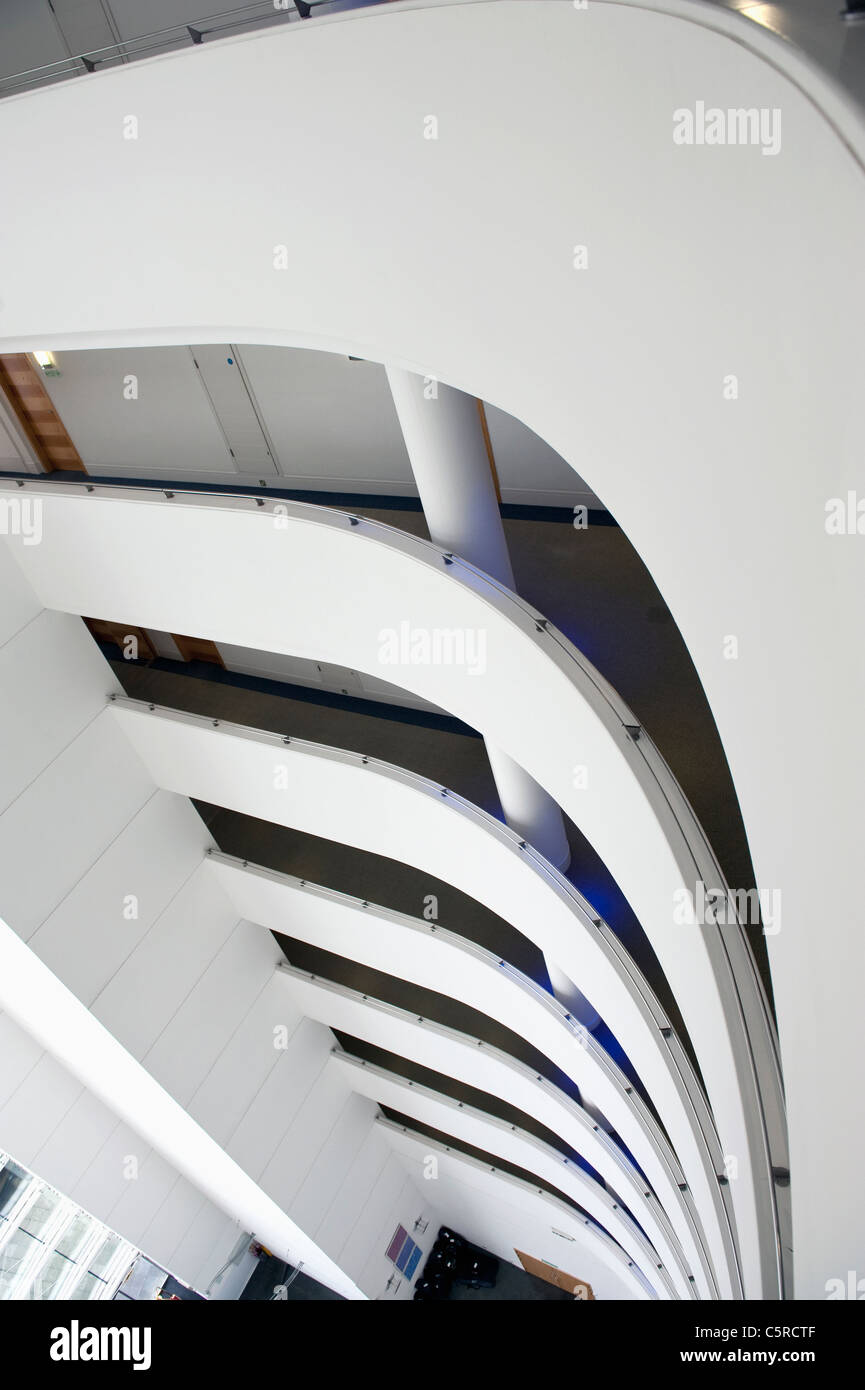 Looking down the floors from above in the St David's Hotel & Spa at Cardiff Bay. Stock Photo