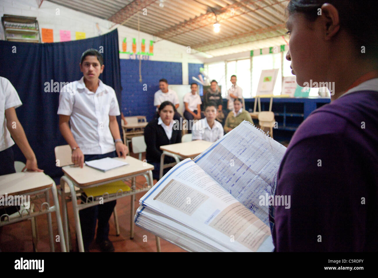 Middle School in Canton Las Pilas, San Ignacio, Chaltenango Department, El Salvador Stock Photo