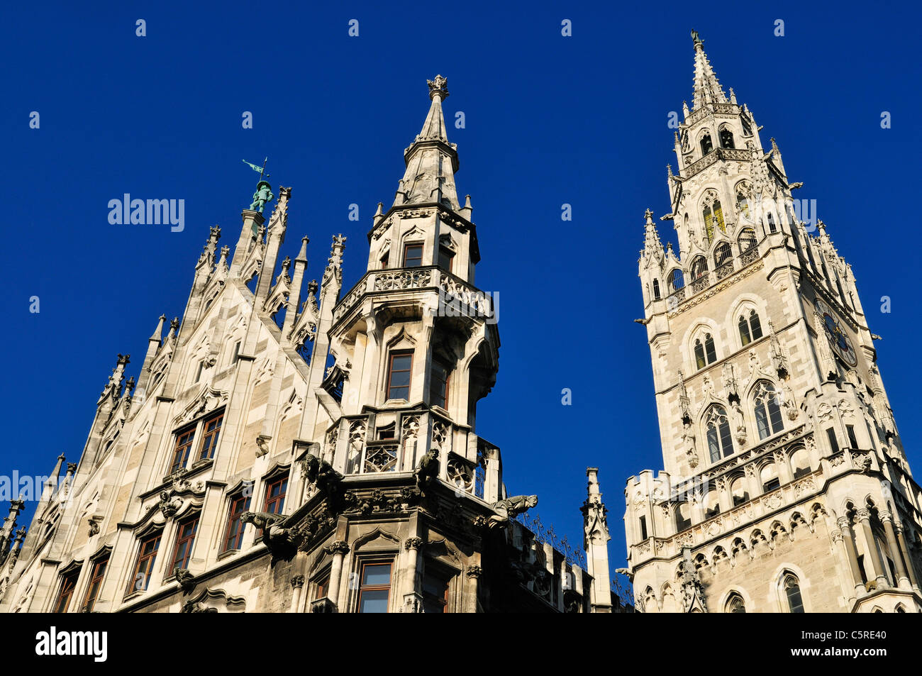 Europe, Germany, Bavaria, Munich, View of neogothic townhall against clear sky Stock Photo