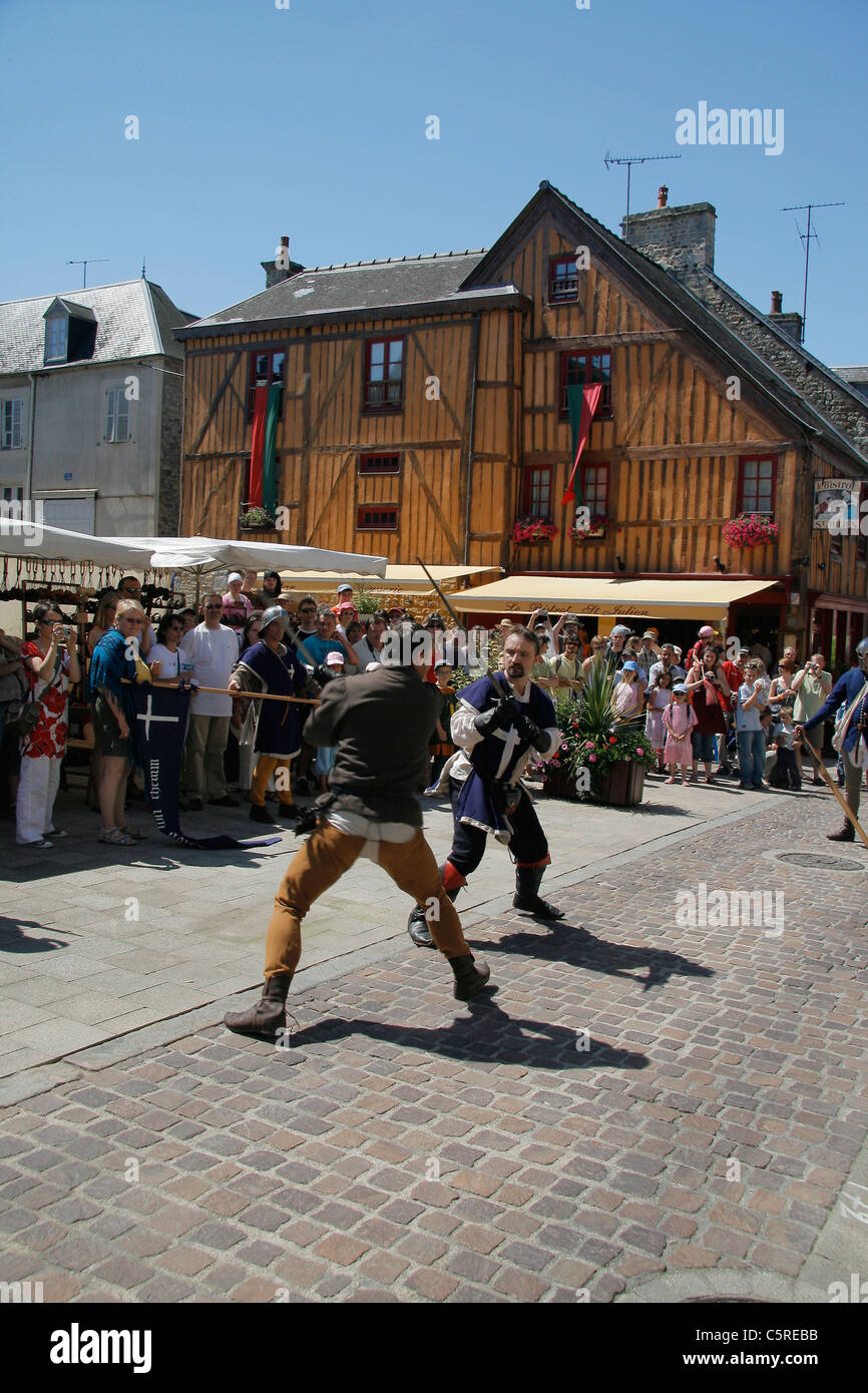 Medieval festival in Domfront, sword fighting (Orne, Normandy, France