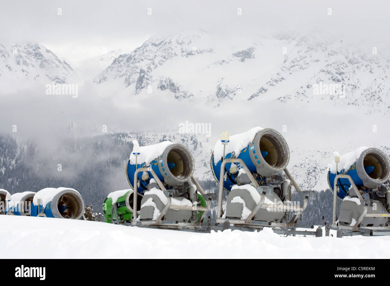 Switzerland, GraubÃ¼nden, Arosa, Snow machines Stock Photo