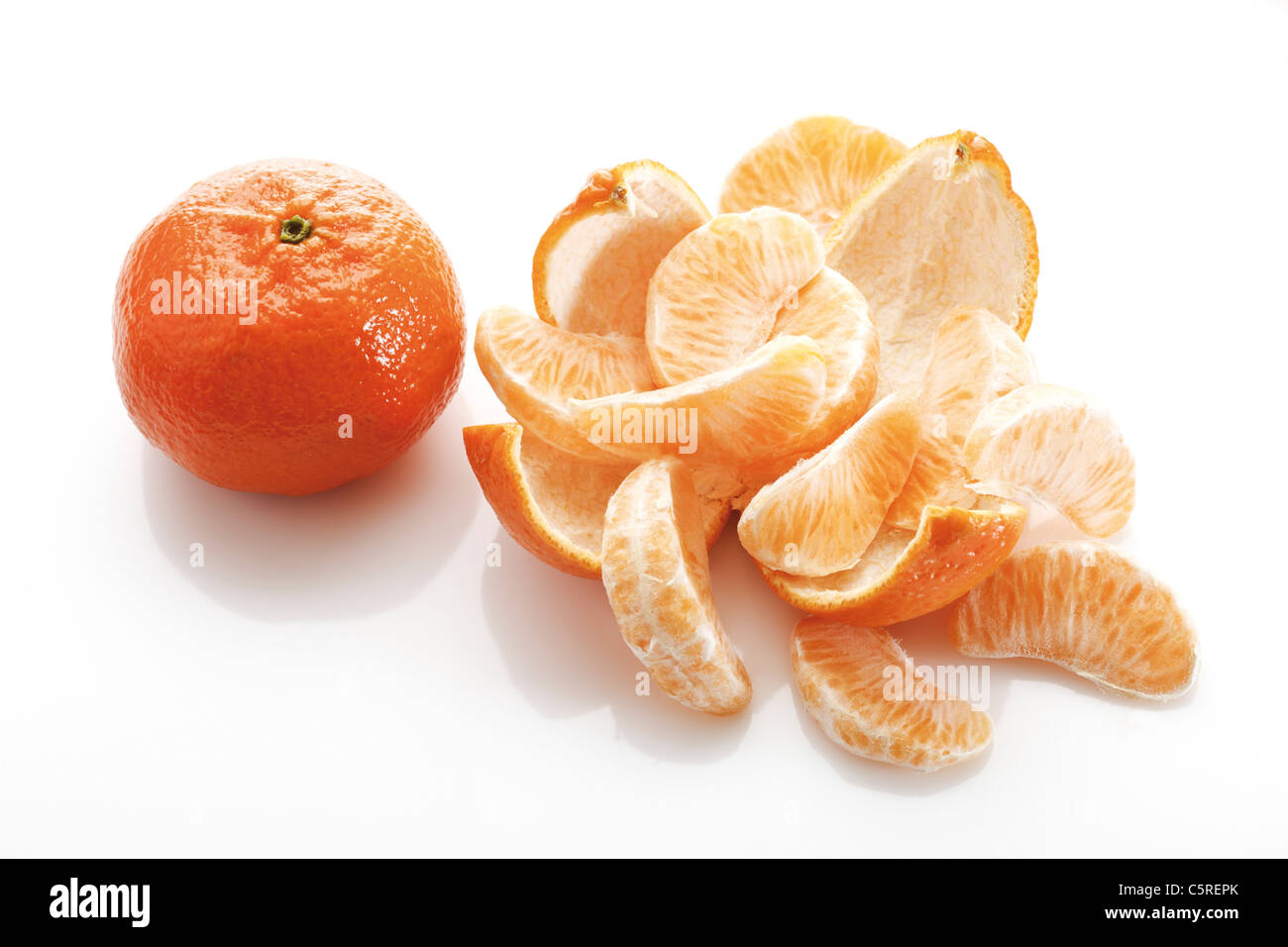 Slices of tangerines (Citrus Ã— aurantium), elevated view Stock Photo