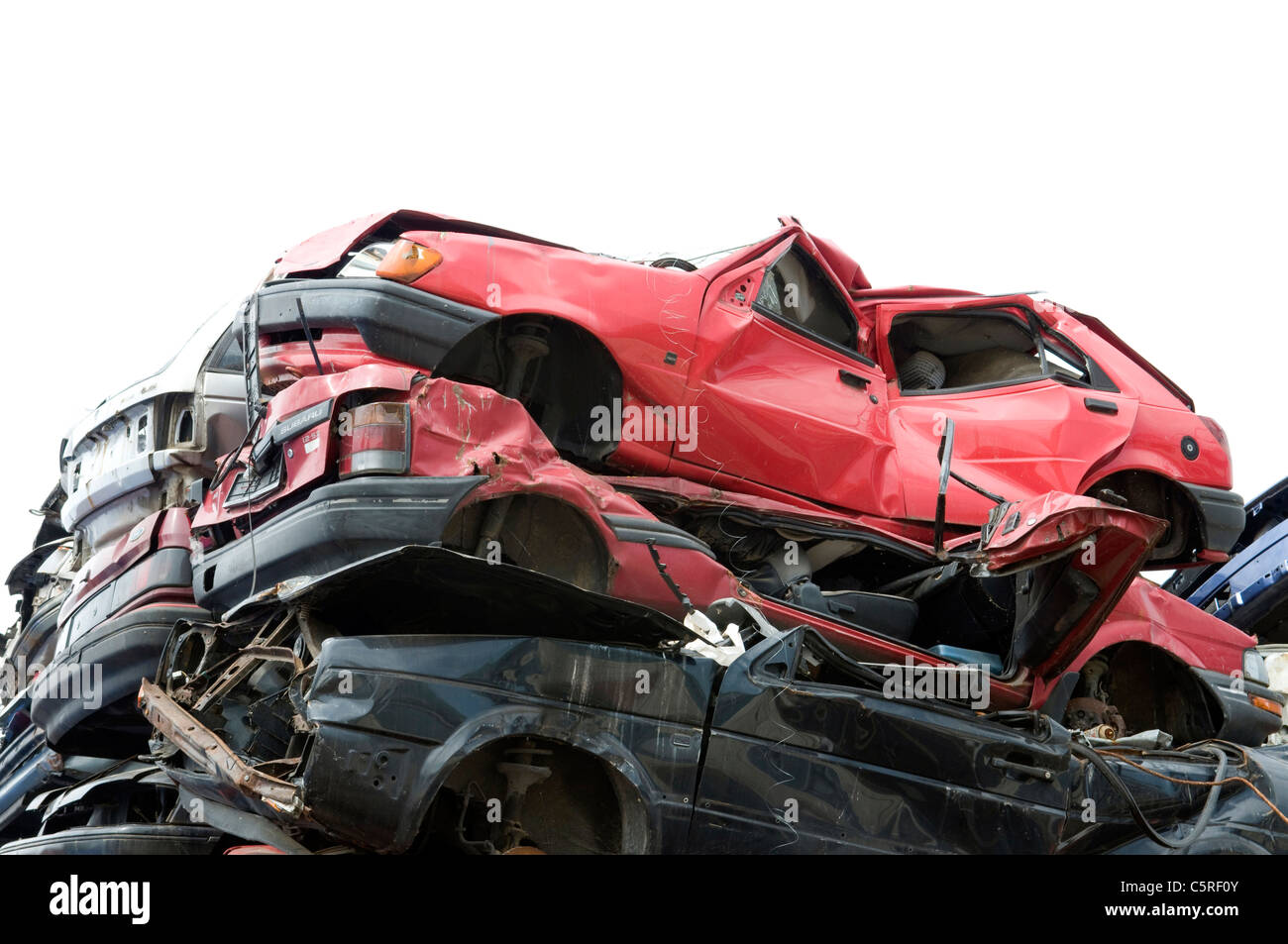 Scrapyard, Stack of crushed cars Stock Photo Alamy