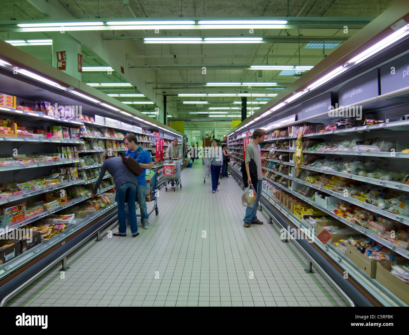 Paris France People Shopping Inside Aisles Of French Mega Store Carrefour Supermarket Montreuil Inside View Of Supermarket Stock Photo Alamy