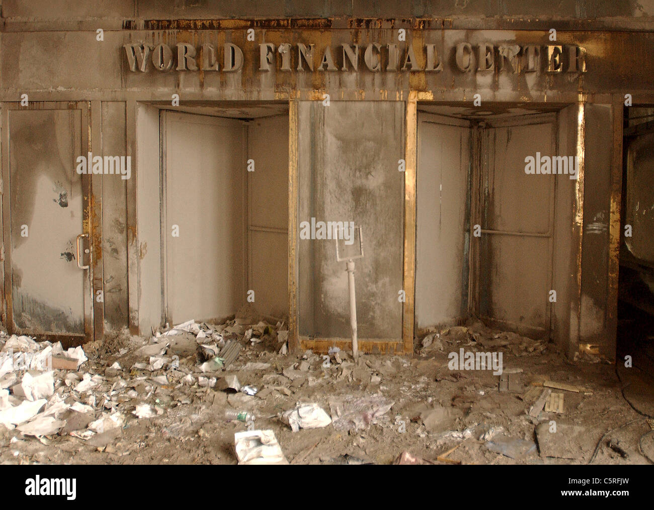 Wreckage at ground zero, the World Trade Center following 911 terrorist attacks Stock Photo