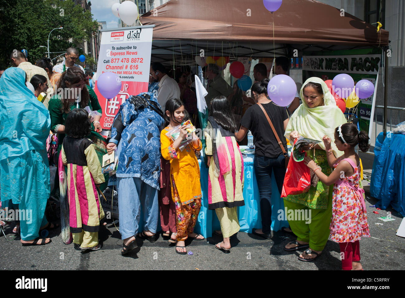 Pakistani-Americans gather near Madison Square Park in New York for the Pakistani Independence Day Parade Stock Photo