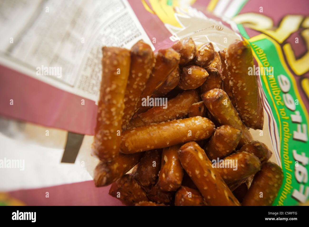 A bag of saltencrusted pretzels Stock Photo Alamy