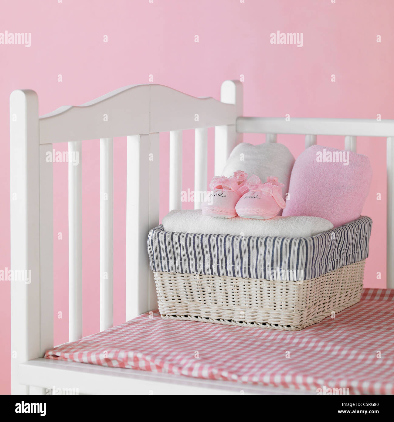 Baby supplies on a cradle Stock Photo