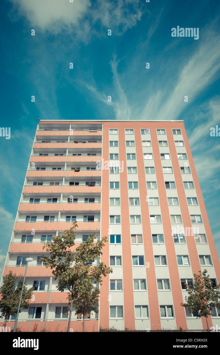Prefab apartment building in the retro style of the 70s and 80s, housing estate, social housing