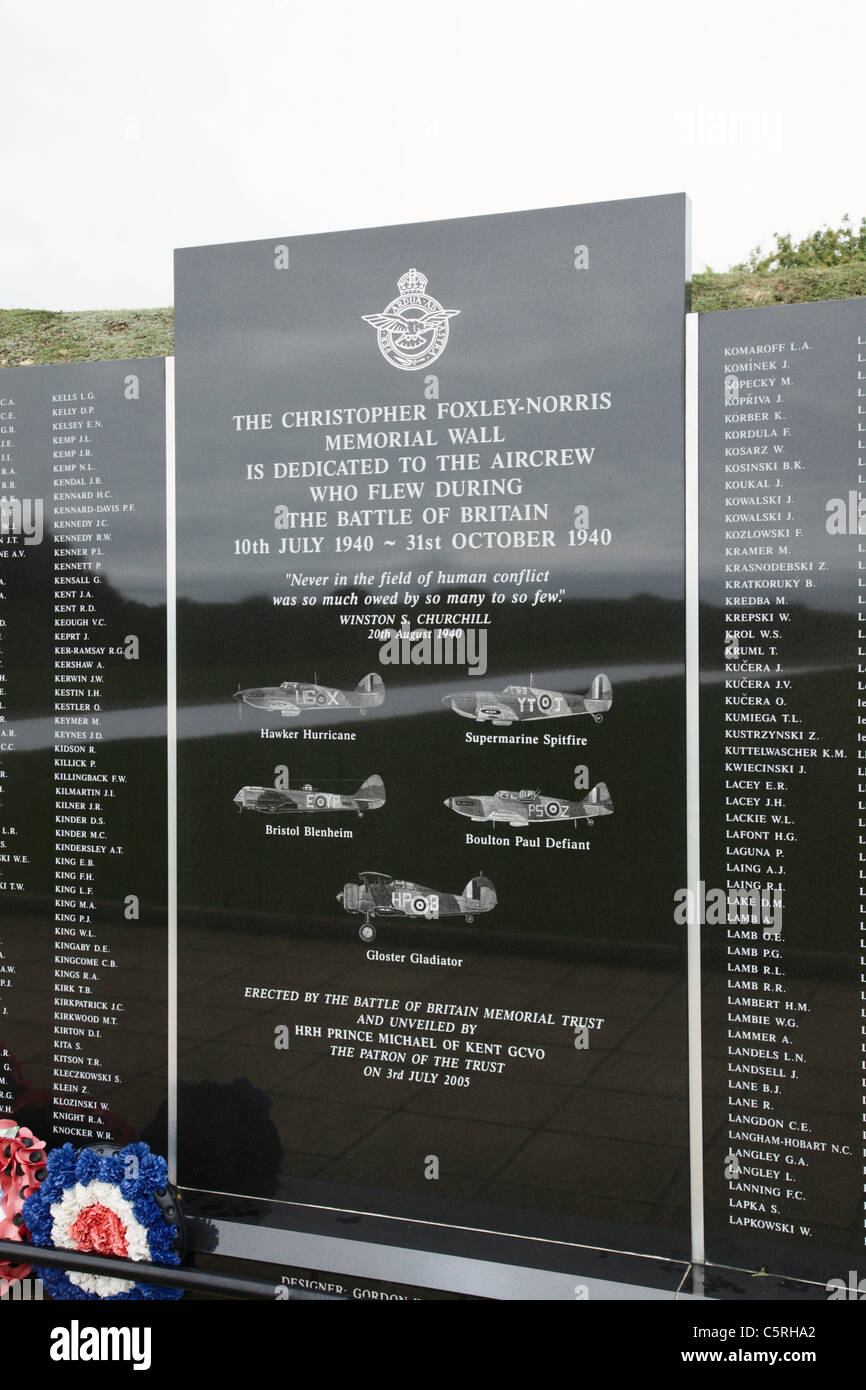 Christopher Foxley-Norris Memorial Wall at Battle of Britain Memorial Capel-le-Ferne Kent Stock Photo