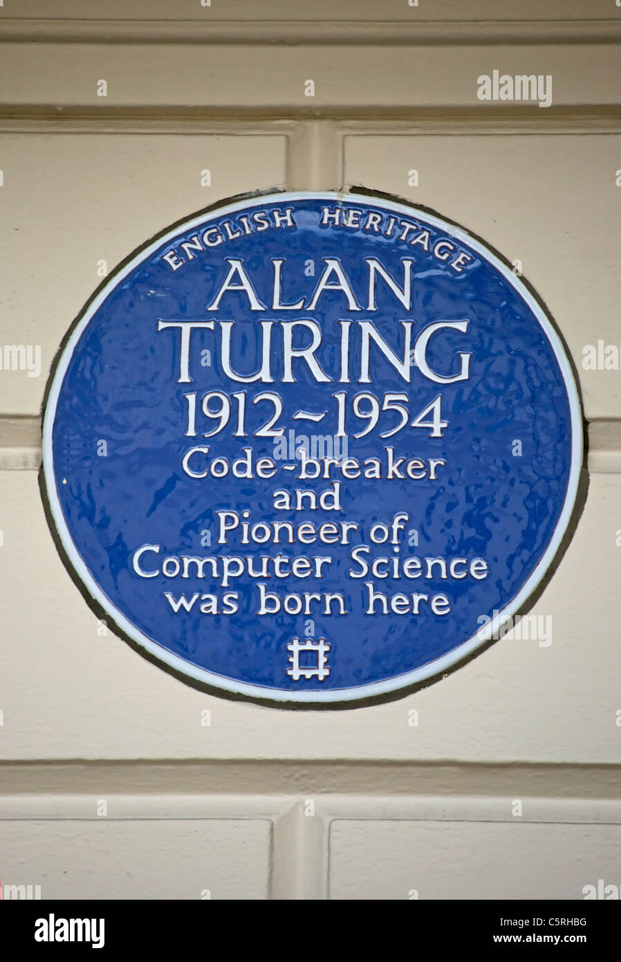 english heritage blue plaque marking the birthplace of mathematician, codebreaker and computer pioneer, alan turing Stock Photo