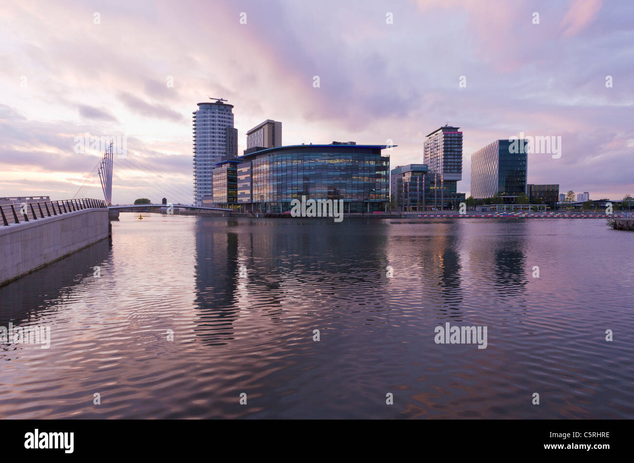 Media City at night, Salford Quays, Manchester, England Stock Photo