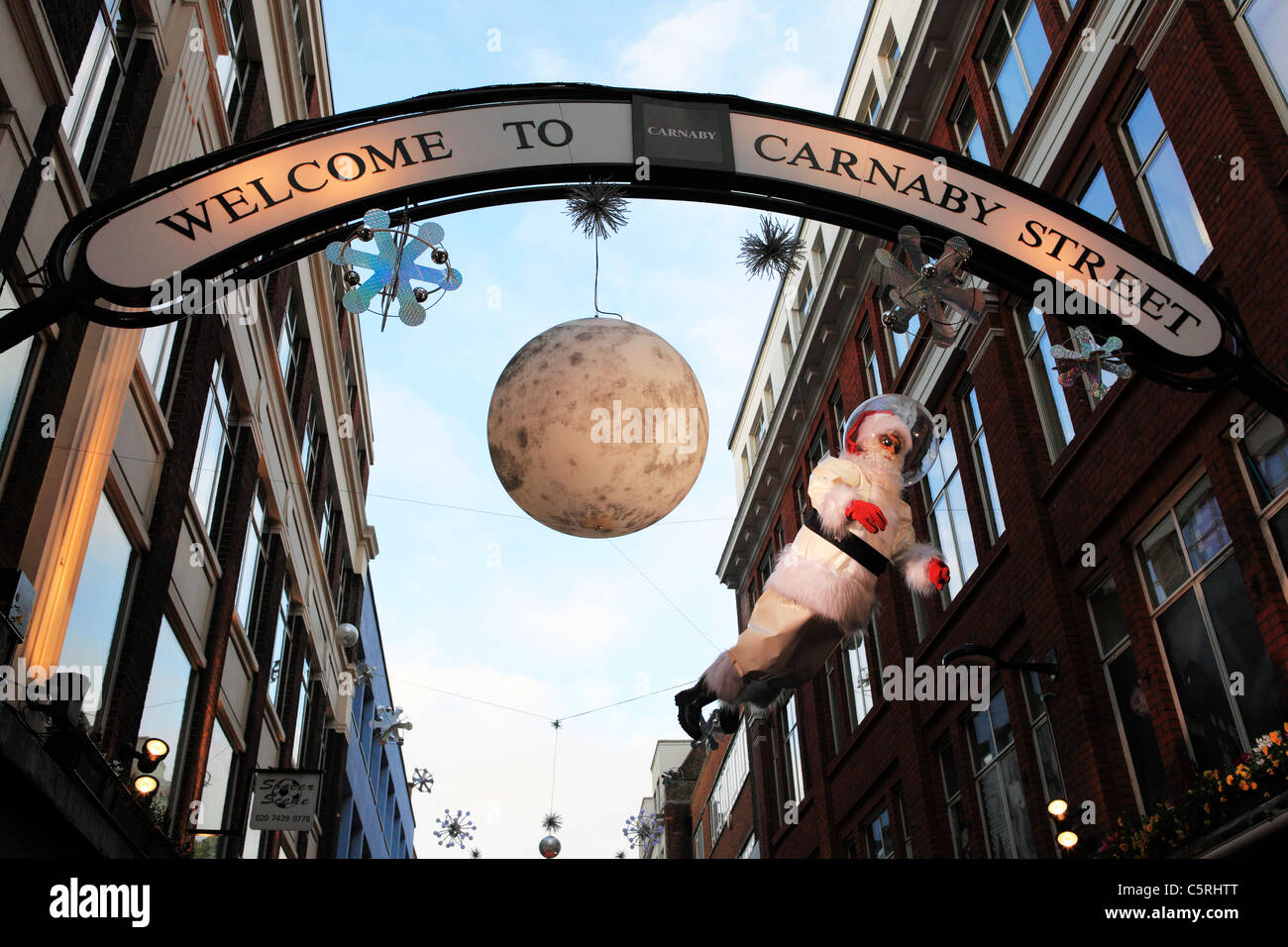 A sign welcomes visitors to Carnaby Street in London, England. Stock Photo