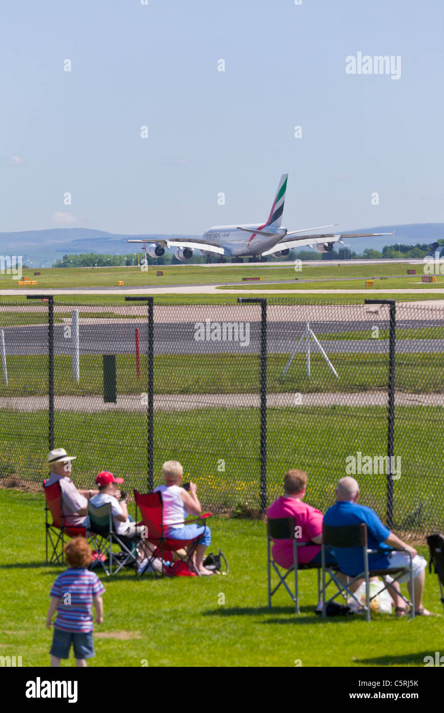 Emirates A380 Airbus, Aviation Viewing Park, Manchester Airport, England Stock Photo