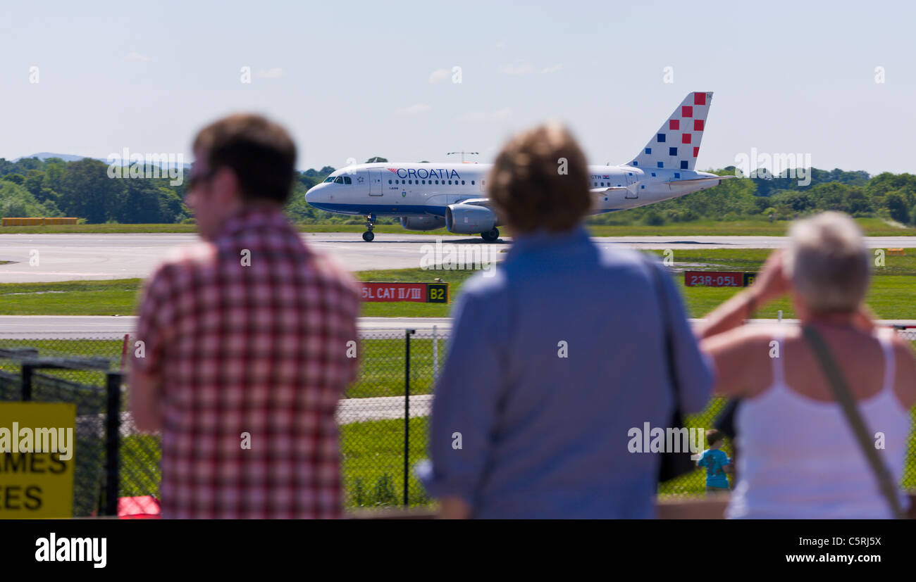 Croatia Airlines Plane, Aviation Viewing Park, Manchester Airport, England Stock Photo