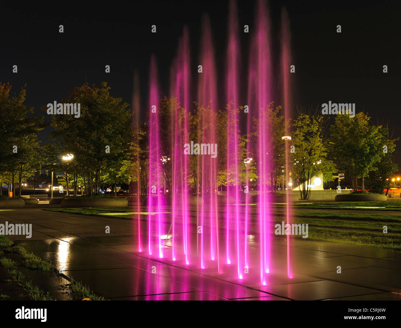 Illuminated fountain at the Paul Loebe House, government district, Berlin, Germany, Europe Stock Photo