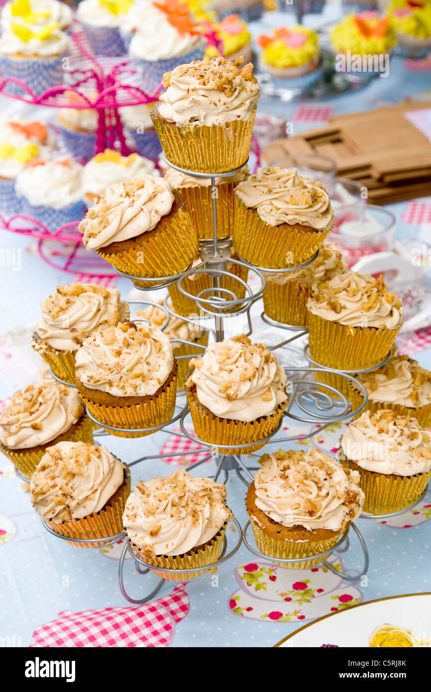 Coffee and Walnut Cup Cakes Stock Photo