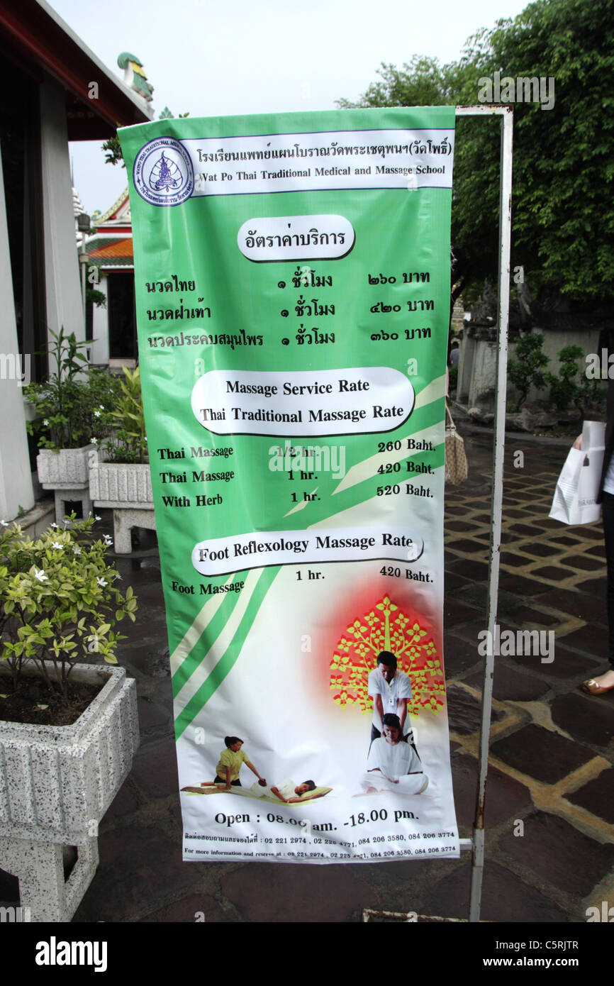Notice at Wat Po massage , Bangkok , Thailand Stock Photo