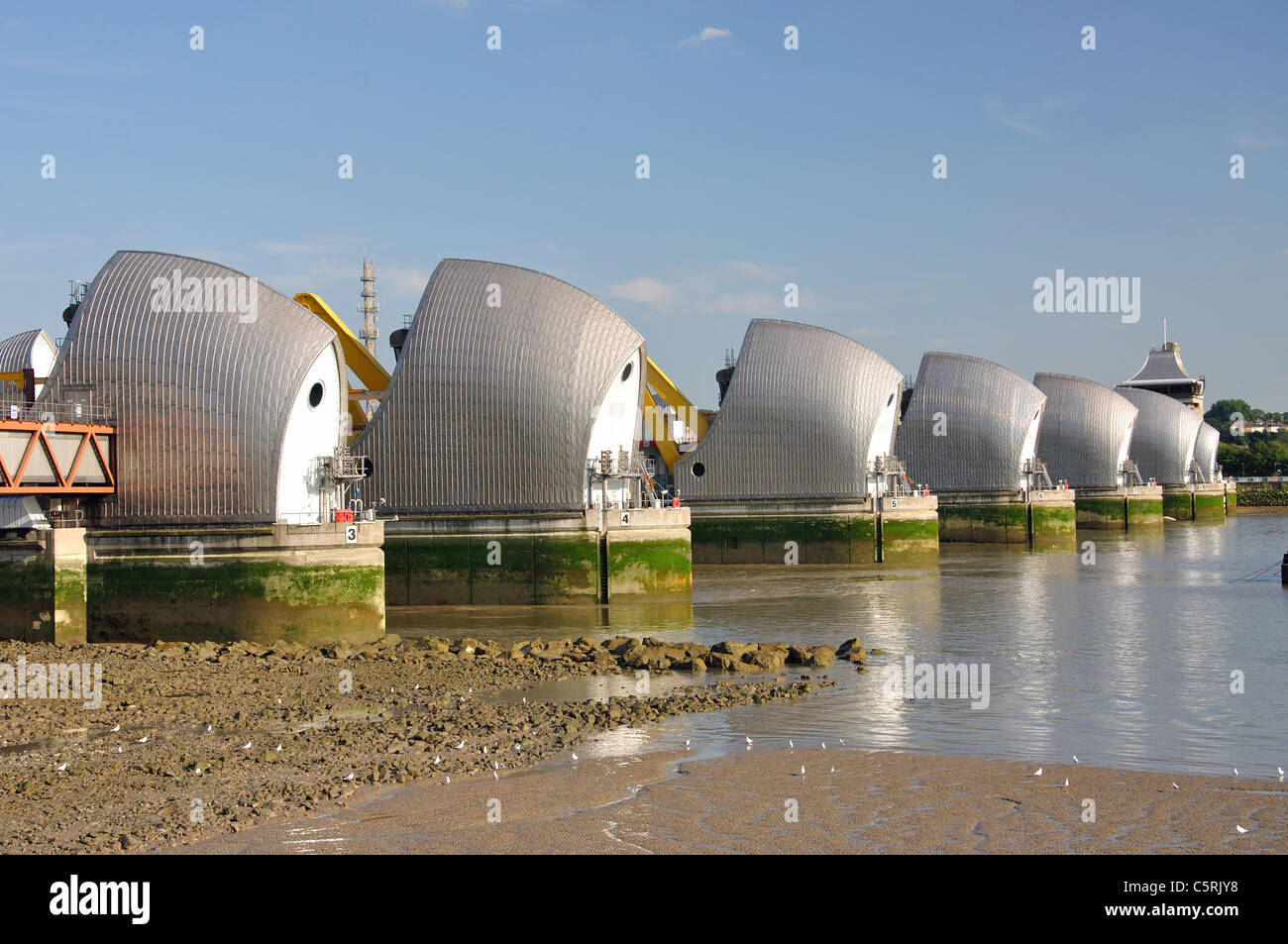River Thames Flood Barrier, Silvertown, West Ham, London Borough of Newham, London, Greater London, England, United Kingdom Stock Photo
